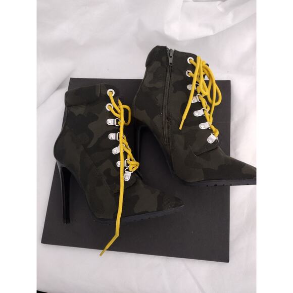 Madden Destiny Boots Womens Size 5 Green Camo Lace Up Stiletto Ankle Heel - Picture 4 of 10